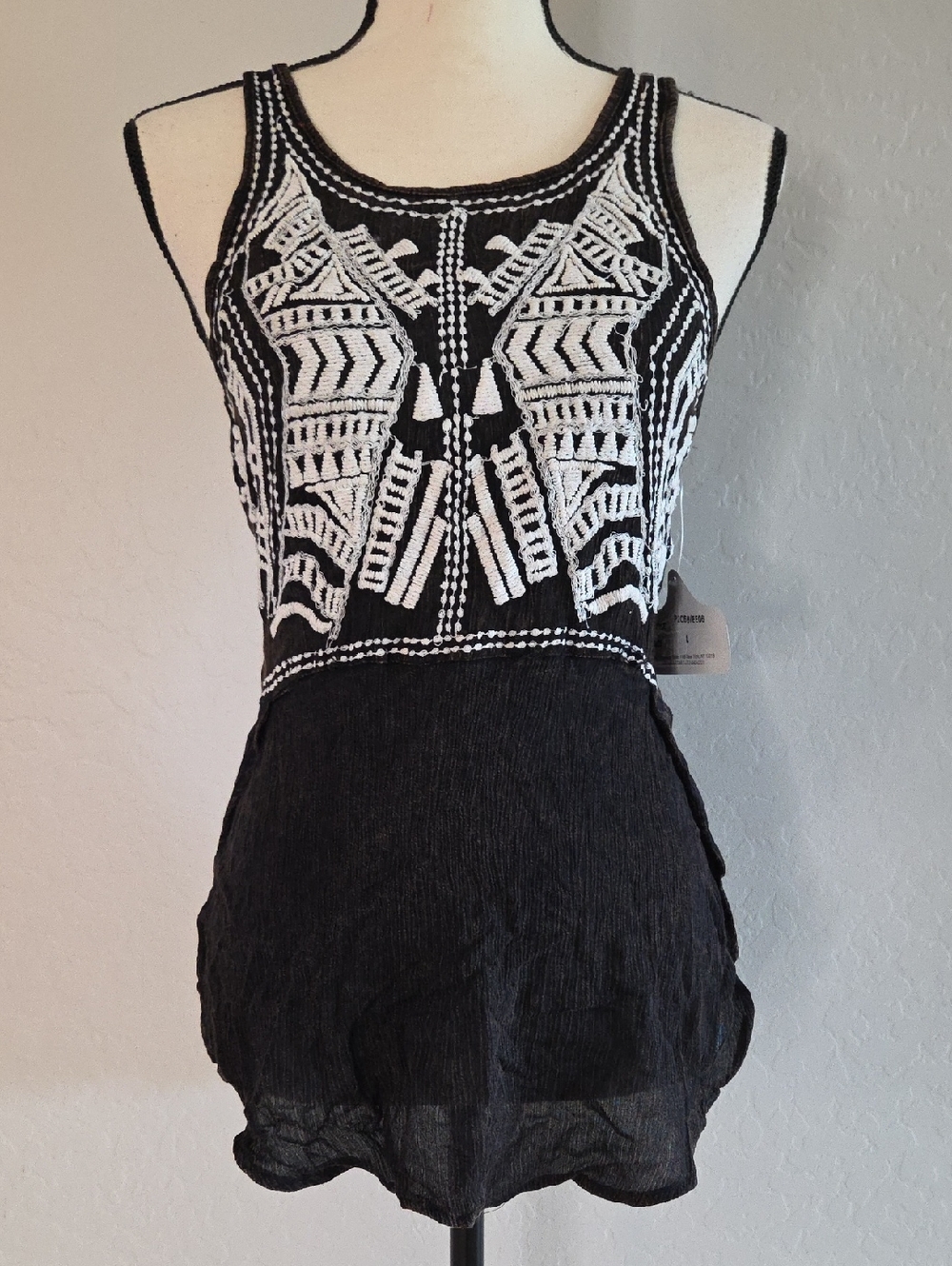 Angie Brown Tank Top with White Embroidered Bodice Size Small NWT
